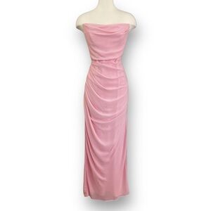 NWT House of CB Adrienne Georgette Strapless Pink Maxi Gown